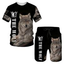 Vasaros mada The Wolf 3D Printed Vyriški marškinėliai Šortai Rinkiniai Kasdienis vyriškas sportinis kostiumas O formos iškirpte trumpomis rankovėmis Šaunus vyriškų drabužių kostiumas L