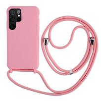 „Crossbody“ kaklo dirželis, dirželis, telefono dėklas, skirtas Samsung Galaxy S24 S23 S22 Ultra S21 S20 FE A14 A53 A54 A12 A22 A32 A52 A51 minkštas silikoninis galinis dangtelis samsung S23plus rožinė