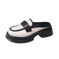 Moteriški mulai slydimo vaikščiojimo batai Platforma Stori Patogūs kvadratiniai pirštai Stambūs kulnai Šlepetės be nugarų Penny Loafers Moteriški batai 35