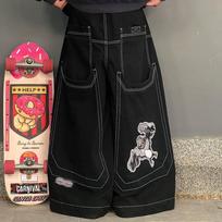 Unisex Y2k Oversized Juodi Moteriški Džinsai Vintažiniai Platūs Kojų Siuvinėti Džinsiniai Kelnės Grunge Hip Hop Stiliaus Gatvės Drabužiai Laisvi Džinsai S