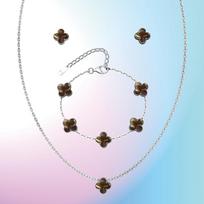 3 vnt. Universalus nerūdijančio plieno dobilų papuošalų moteriškas rinkinys: vėrinys, auskarai, apyrankė, personalizuoti aksesuarai necklace+Bracelet+Earring