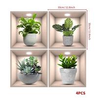 3D Augalų Vazonuose Sienos Lipdukas - Svetainės Sofos Fonas, Lipnus PVC Tapetas 30x30 cm js-n1076 (4 vnt.) spalva