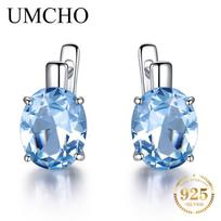 UMCHO Ovalus Nano Sky Blue Topaz Gemstone Clip auskaras dangaus mėlyna spalva