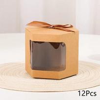 12vnt. vakarėlio dovanėlės juostelė, dovanų įpakavimas, permatomas langelis, saldainių dėžutė, kraftpopierius, ruda, balta 10x10x10cm ruda