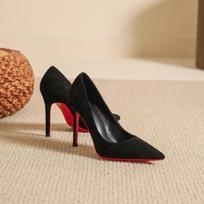 Nauji zomšiniai moteriški plono kulno batai Seksualūs smailianosiai aukštakulniai Raudonas padas Lengvi vieni batai Elegantiški moteriški aukštakulniai Zapatos Mujer 37 black