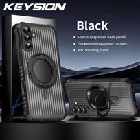 KEYSION 360° besisukantis žiedas stovas dėklas, skirtas Samsung Galaxy A56 5G A36 A26 A16 4G, matinės skaidrios magnetinės smūgiams atsparios telefono dangtelis for Samsung A56 5G juoda