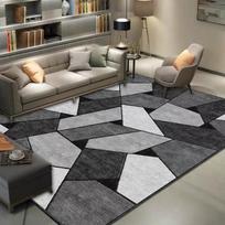 Geometrinis spausdintas kilimas svetainei Plaunamas miegamojo didelio ploto kilimėliai Modernus spausdinimo grindų kilimas salono kilimėliui 40x60cm juoda