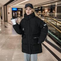 Pūkinė medvilninė striukė Vidutinio ilgio moteriška žieminė laisva ir stora vėjui atspari šilta medvilninė striukė M juoda