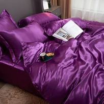Imitacinio šilko 4 dalių patalynės komplektas: Antklodės užvalkalas, Paklodė su guma, Švelnus ledinio šilko pojūtis 1.2m bed: Duvet 1.5*2.0m Sheet Set (3-piece) violetinė