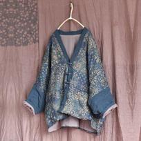 „Johnature“ moteriški vintažiniai lininiai parkai „V-Neck Print“ gėlėtomis raištinėmis sagomis paltai Žieminiai kinietiško stiliaus moteriški šilti parkai One Size mėlyna
