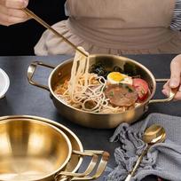 Korėjietiški „Ramen“ puodai greitai paruošiamų makaronų virtuvės indai, nerūdijančio plieno dvigubi ausų džiovinimo puodai 20cm beige