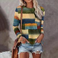 Moterų marškinėliai ilgomis rankovėmis su dryžuotu raštu, moteriški oversized drabužiai, gatvės stiliaus, kasdieniai, su apvalia apykakle, marškinėliai, viršutiniai drabužiai XXXL