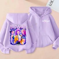 KPop Demonų medžiotojai Užtrauktuku užsegamas gobtuvas Animacinis mergaičių paltas Madingi ploni drabužiai Violetinis rudens gobtuvas Striukė Vaikams Anime džemperis Dovana 100