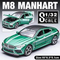 1/32 Scale M8 Manhart metalinio lydinio automobilių modelis, žaislinis automobilis berniukams, vaikams, vaikams, dovanoms, žaislams, transporto priemonėms, pomėgiams 1/32-16x6.5x3.7cm žalia