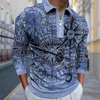 Polo marškinėliai Vyriški ilgomis rankovėmis Precision Clock Print Nauji vyriški polo marškinėliai ilgomis rankovėmis užtrauktuku marškinėlių viršus 5XL mėlyna
