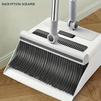 3 viename rinkinys Šluotos grindų šepečių rinkinys, šlavimo šluota ilgomis rankenomis, grindų šveitimo šepetys, šiukšliadėžė su šukuotu danteliu, buitinės grindų valymo priemonės balta
