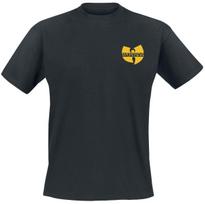 Apvalaus kaklo marškinėliai su geltonu Wu-Tang Clan logotipu, kūrybiškas, įkvėptas grafinis dizainas, hiphopo menas, gerbėjams XL