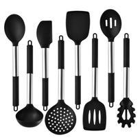 Silikoniniai virtuvės reikmenys Įrankiai Nelipni mentelė Puodai Samtis Kastuvas Sriubos šaukštas Virtuvės reikmenų rinkinys set of 8, black juoda