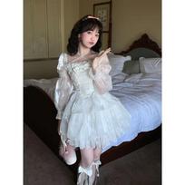 Japoniška saldi fėjos Lolita suknelė moterims balta tinklinė elegantiška princesės suknelė moteriška su kaspinu kasdieninė vakarinė suknelė vasarinė liekninanti S dramblio kaulas