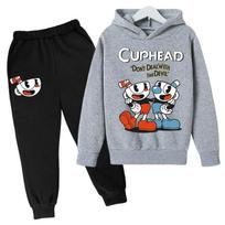 Vaikams žaidimo Cuphead džemperis su gobtuvu medvilninis Vaikams džemperis su gobtuvu kelnės dviejų dalių vaikų drabužių komplektas 4-14 metų vaikams drabužiai Vaikams džemperiai su gobtuvu 160