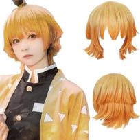 Agatsuma Zenitsu Cosplay Kostiumas Perukas Haori Siuvinėjimas Viršus Elastingos Kelnės Diržas Rožinis Tinklelis Cos Helovinas Kalėdos Dovana one size juoda