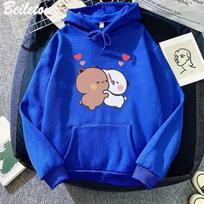 Kawaii Hoodie Panda Bear Cartoon Bubu Dudu Printing Girls Oversized megztiniai pavasario/rudens šviesiai mėlyni viršūnės ilgomis rankovėmis XS tamsiai mėlyna spalva