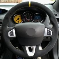Automobilio vairo dangtis juodas, natūralios odos zomšinis, skirtas Renault Megane 3 (Kupė) RS 2010 2011 2012 2013 2014 2015 m. Black Thread