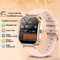 Mada Naujas Moteriškas Išmanusis Laikrodis AMOLED Išlenktas Ekranas IP68 Vandeniui Atsparus Balso Bluetooth Skambutis Širdies Ritmui Kraujo Spaudžiui Monitorius Sveikatos Išmanusis Laikrodis Silicone Belt auksas