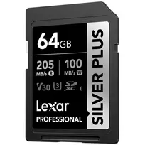 LEXAR SDXC PROFESSIONAL SILVER PLUS UHS-I/U3/A2/4K R205/W100 (V30) 64GB LSDSIPL064G-BNNNG