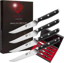 "Orient" kepsnio peilių rinkinys, "Origin" serija, 4 dalių – X50 Ultra vokiškas plienas + nerūdijantis plienas, juodas, „Orient“ kepsnių peilių rinkinys, „Origin“ serija, 4 dalių, vokiškas „X50 Ultra“ + nerūdijantis plienas, juodas