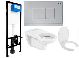 4v1 KOMPLEKTAS: Tualetas neįgaliesiems ROCA + sėdynė + pakabinamas tualeto rėmas SLIM 113x52x12 cm + MYGTUKAS - German Quality, Japar