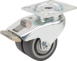 Sukamasis ratukas, guminis ratukas: skersmuo 50x18mm, su stabdžiu, plokštelinis tvirtinimas: 60x60mm, apkrova: 60kg, Tente 2975PJP050P40