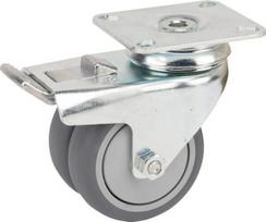 Sukamasis ratukas, guminis ratukas: skersmuo 75x25mm, su stabdžiu, plokštelinis tvirtinimas: 77x67mm, apkrova: 100kg, Tente 2977PJP075P50