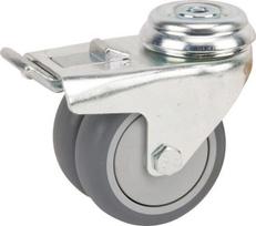 Sukamasis ratukas, guminis ratukas: skersmuo 75x25mm, su stabdžiu, vienos skylės tvirtinimas, apkrova: 100kg, Tente 2977PJP075P3010