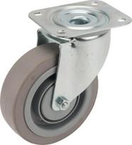 Pasukamas ratukas, guminis ratas: 125x40mm, tvirtinimo plokštė 105x85mm, apkrova 250kg, Tente 3470UFP125P62