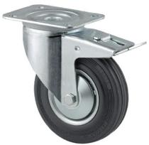 Pasukamas ratukas, guminis ratas: 100x30mm, su stabdžiu, tvirtinimo plokštė 105x85mm, apkrova 70kg, Tente 3477DVJ100P62