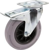Pasukamas ratukas, guminis ratas: 200x50mm, su stabdžiu, tvirtinimo plokštė 137x105mm, apkrova 205kg, Tente 3477PIR200P63