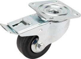 Pasukamas ratukas, guminis ratas: 80x35mm, su stabdžiu, tvirtinimo plokštė 105x85mm, apkrova 70kg, Tente 3477PVJ080P62