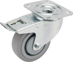 Pasukamas ratukas, guminis ratas: 100x34mm, su stabdžiu, tvirtinimo plokštė 105x85mm, apkrova 160kg, Tente 3477UFP100P62