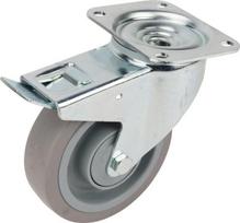Pasukamas ratukas, guminis ratas: 125x40mm, su stabdžiu, tvirtinimo plokštė 105x85mm, apkrova 250kg, Tente 3477UFP125P62