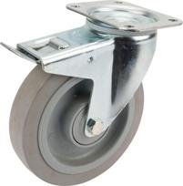 Pasukamas ratukas, guminis ratas: 200x46mm, su stabdžiu, tvirtinimo plokštė 137x105mm, apkrova 400kg, Tente 3477UFP200P63
