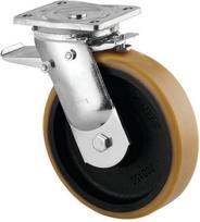 Ratukas su pasukamu laikikliu, poliuretano ratas: skersmuo 125x50mm, su stabdžiu, tvirtinimas plokšte: 135x110mm, apkrova: 550kg, Tente 9682FTP125P63