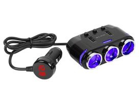 Automobilio cigarečių žiebtuvėlio skirstytuvas 1xKIŠTUKAS/3xLIZDAI+2xUSB CS-35 laidas