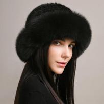 New Genuine Real Natural Knitted Mink Fur Hat Cap Luxury Women Handmade Knit Fashion Winter Headwear Warm Real Fox Fur Beanies Elastic(54-62cm)