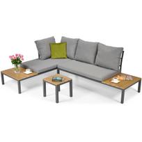 Sodo kampinė sofa su gulėjimo funkcija + stalas + pagalvėlės