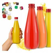 50x Stiklinės buteliukai 'kropla' 330ml su dangteliais sultims, sirupams