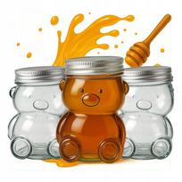 24x Stiklinis indeliai "meškutis" 80ml su dangteliu medui, uogienėms