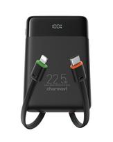 Charmast W1202 Power Bank, PD3.0, 3A, 22.5W, 10000 mAh with Built-in USB-C / Lightning Cables, Black