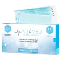 All4med sterilizavimo maišeliai autoklavui 135 mm x 250 mm 200 vnt.