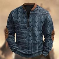 2024 Faux Wool Texture Men's Half-Zip Pullover Long-Sleeve Hoodie XL